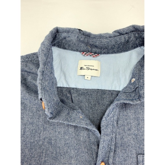 Ben Sherman Blue Heather Flannel Long Sleeve Button-Down Shirt - Size Medium - Picture 2 of 5